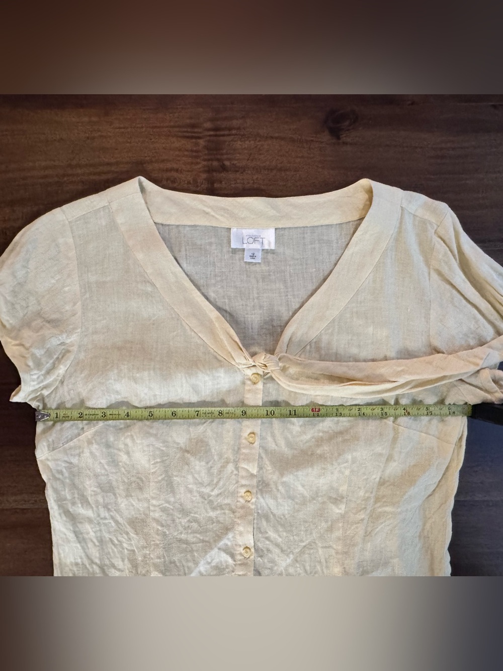 LOFT Pale Yellow Tie-Neck Short Sleeve Blouse - Picture 8 of 9